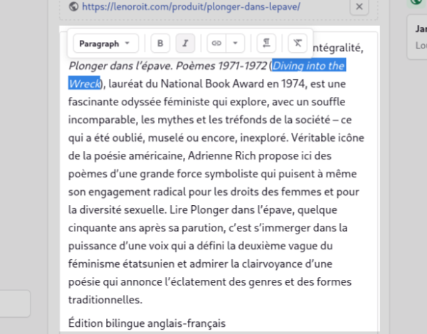 Capture d’écran d’un champ texte enrichi dans Prismic