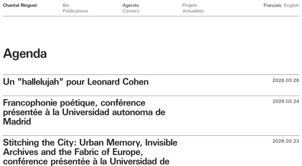Capture d’écran de la page « Événements »